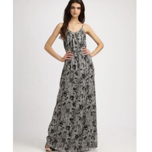 Theory Musea Silk Multi Black Shimmer Floral Maxi Dress - Picture 2 of 8